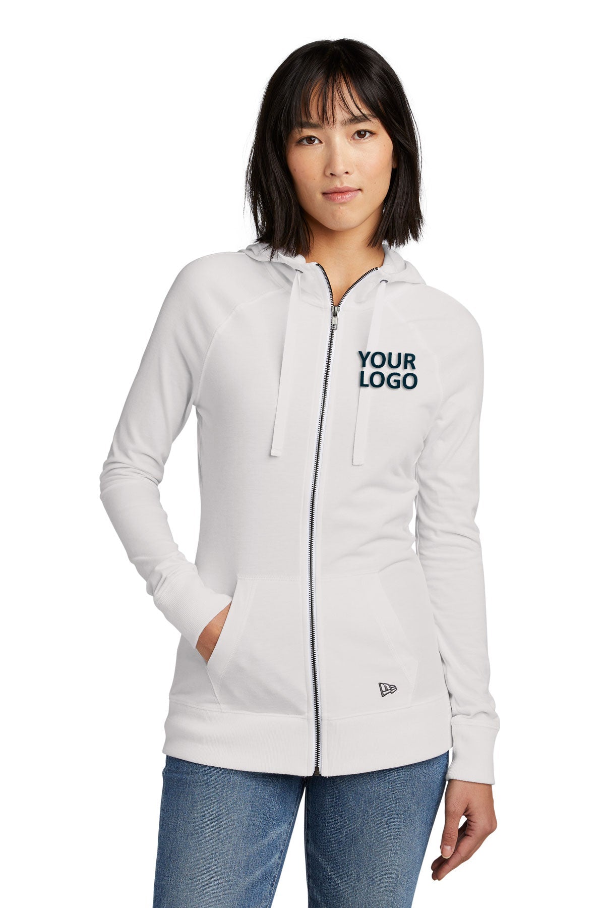 new era white lnea122 polo shirt with logo printed