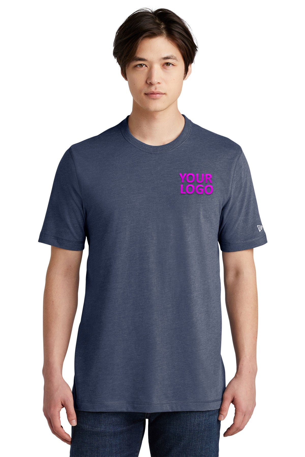 New Era Sueded Cotton Custom Printed Tee's, True Navy Heather