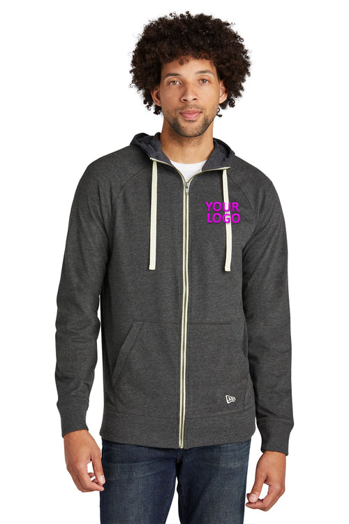New Era Ladies Sueded Cotton Custom Zip Hoodies, Black Heather