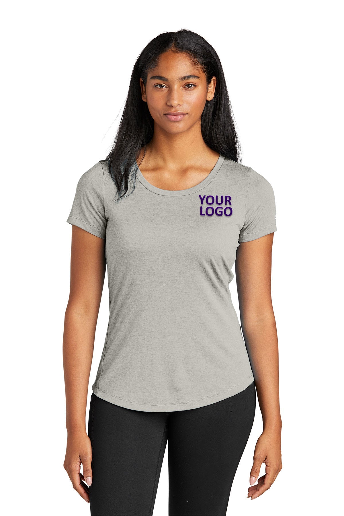 New Era Ladies Performance Scoop Neck Printed Tee's, Rainstorm Grey