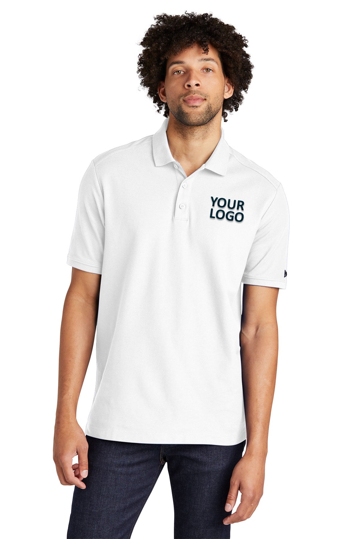 new era white nea300 polo shirts with logos