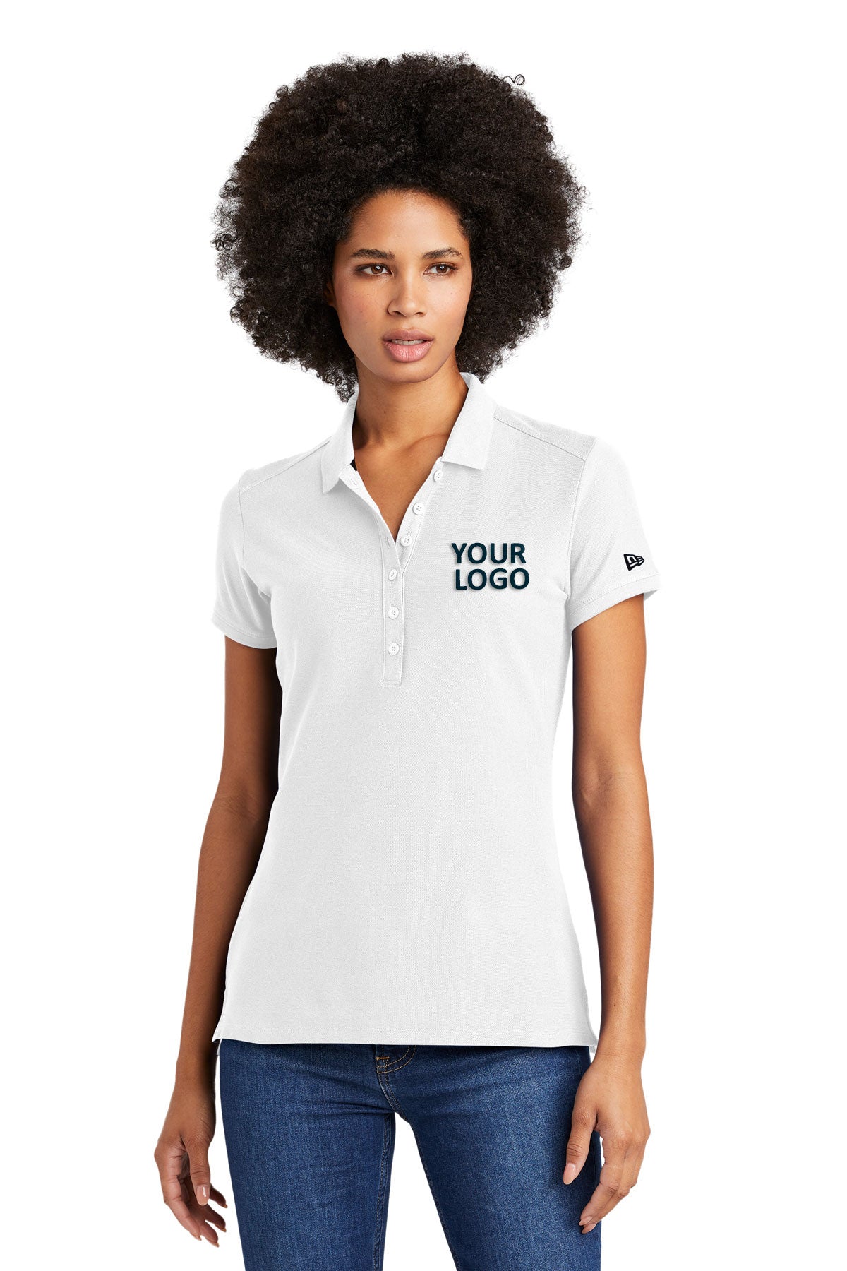 New Era Ladies Venue Home Plate Custom Polos, White