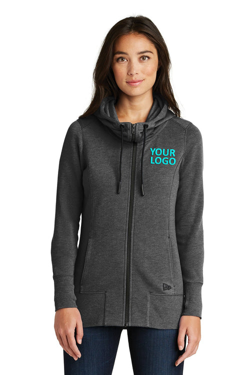 New Era Tri Blend Fleece Custom Zip Hoodies, Black Heather