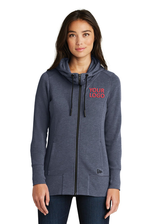 New Era Tri Blend Fleece Custom Zip Hoodies, True Navy Heather