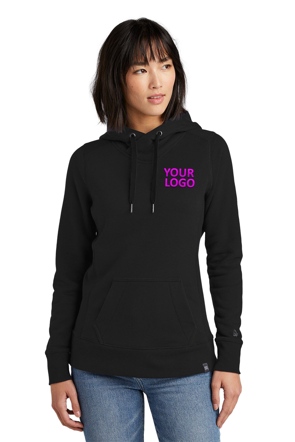 new era black lnea500 sweatshirts with logo printed