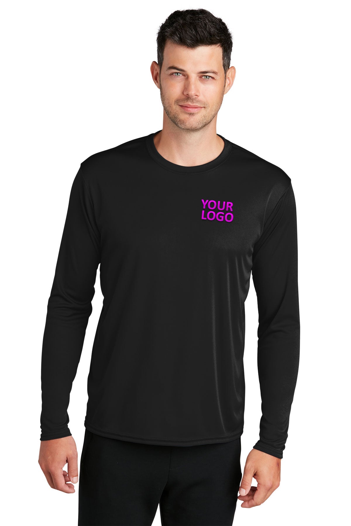 Port & Company Long Sleeve Performance Customized Tee's, Jet Black