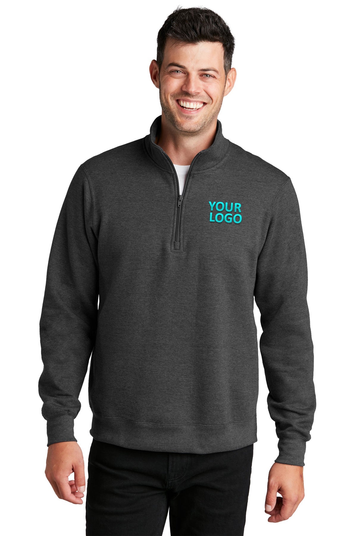 port & company dark heather grey pc850q sweatshirts with logos