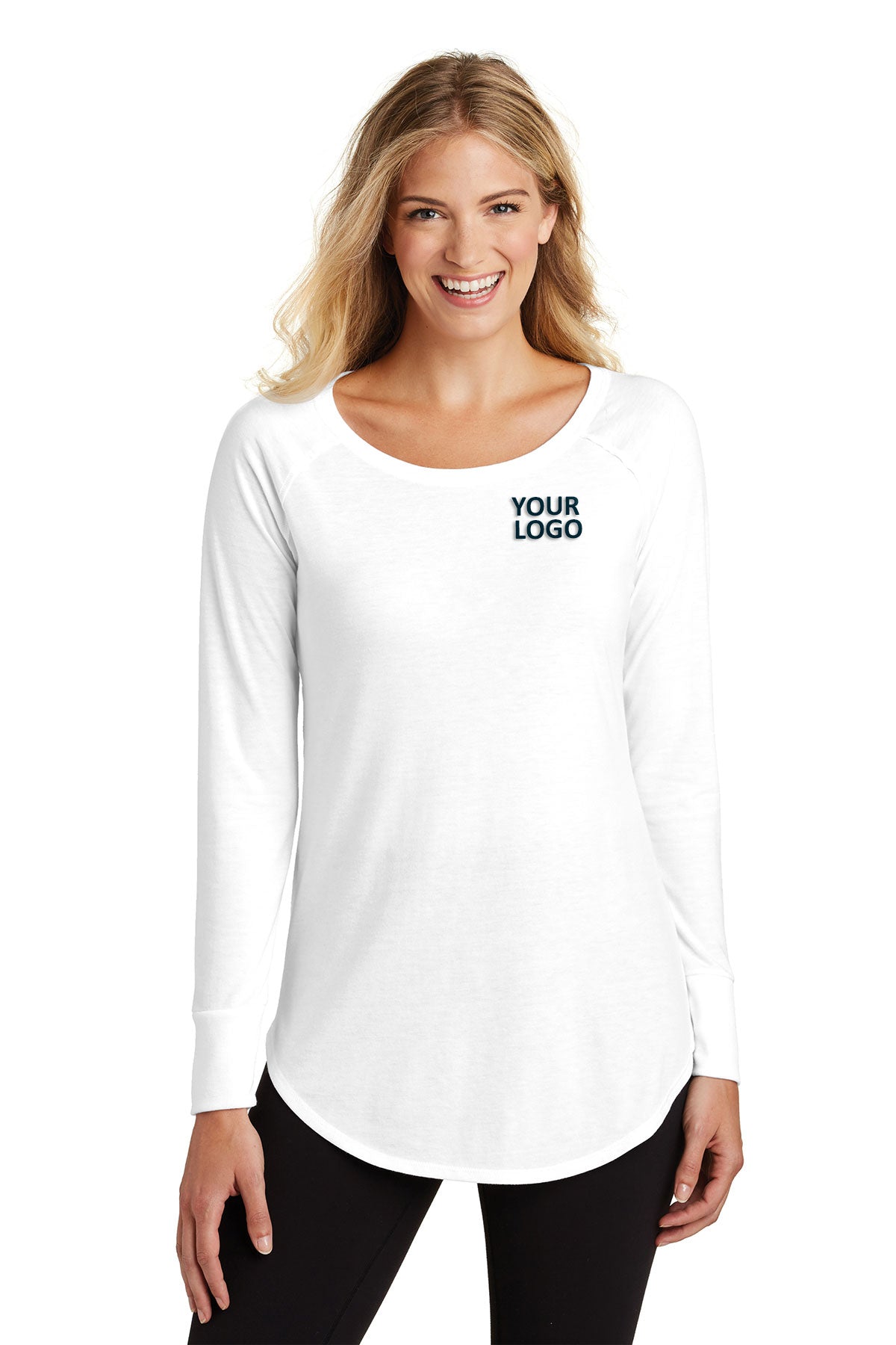 District Made Ladies Perfect Tri Long Sleeves, White