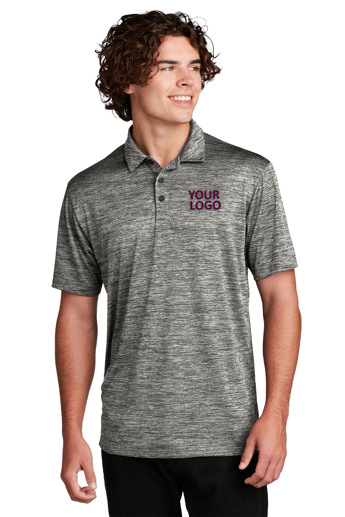 Sport-Tek Black Electric ST590 custom polo shirts with logo