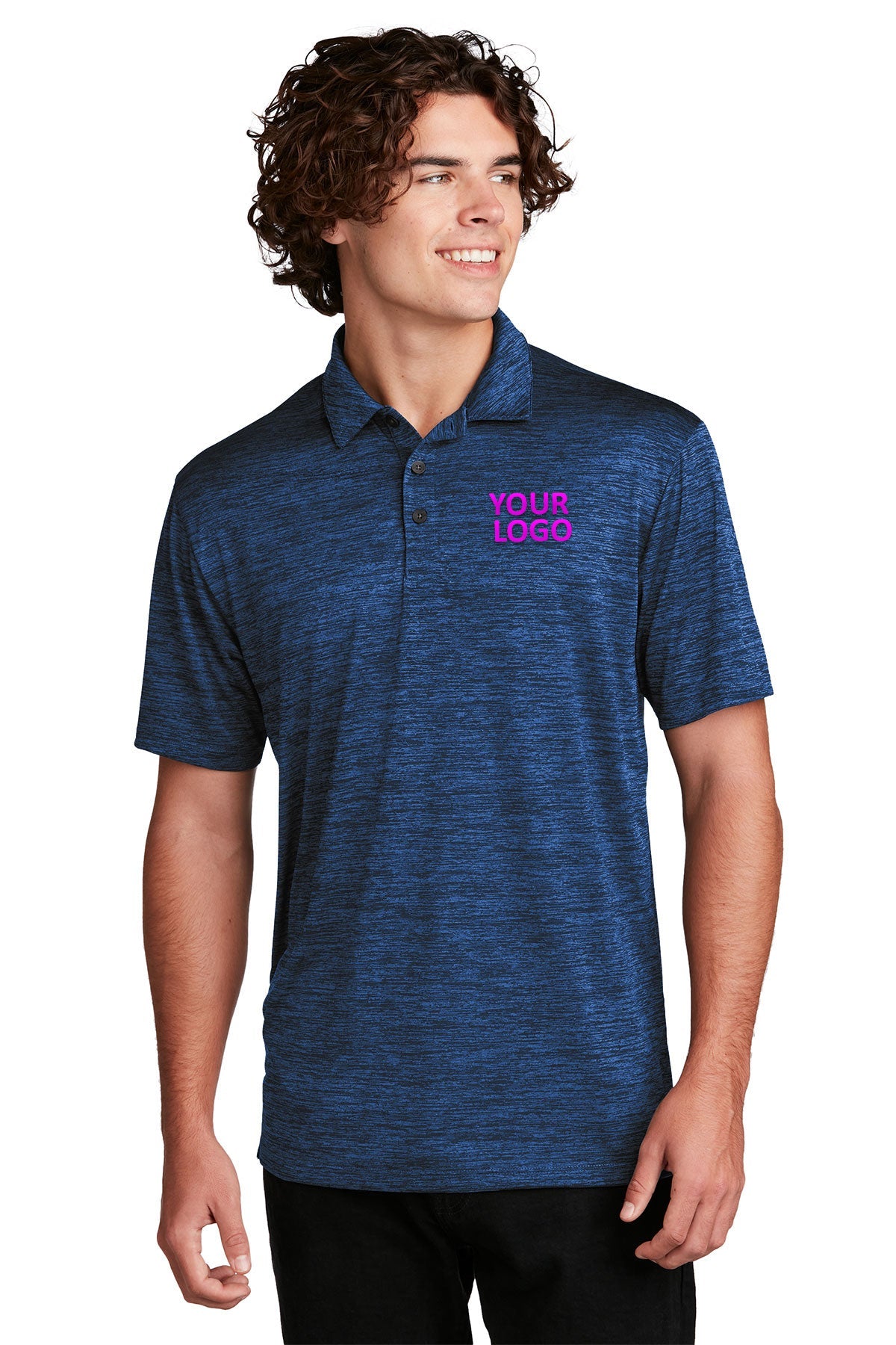 Sport-Tek PosiCharge Branded Electric Heather Polos, Dark Royal- Black Electric