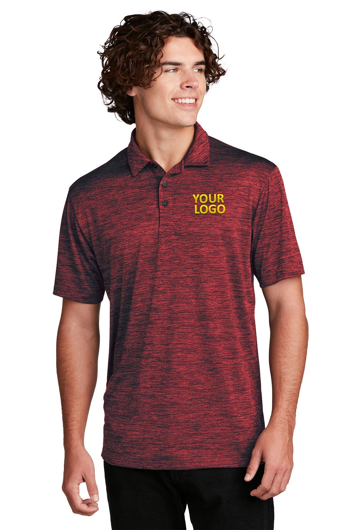 Sport-Tek PosiCharge Branded Electric Heather Polos, Deep Red- Black Electric