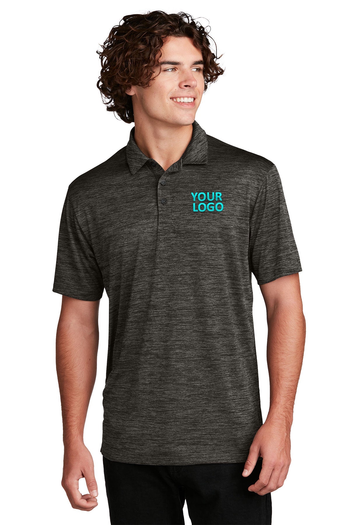 Sport-Tek Grey-Black Electric ST590 custom polo shirts with logo