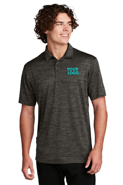 Sport-Tek Ladies PosiCharge Branded Electric Heather Polos, Grey-Black Electric