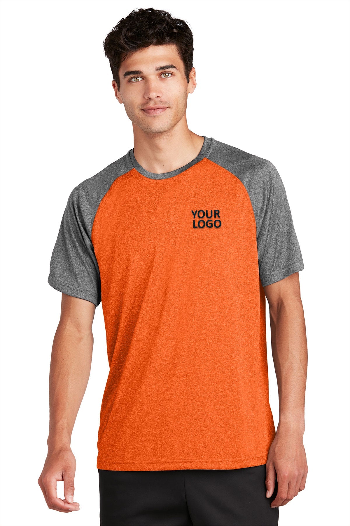 Sport-Tek Heather-On-Customized Heather Contender Tee's, Deep Orange Heather/Graphite Heather