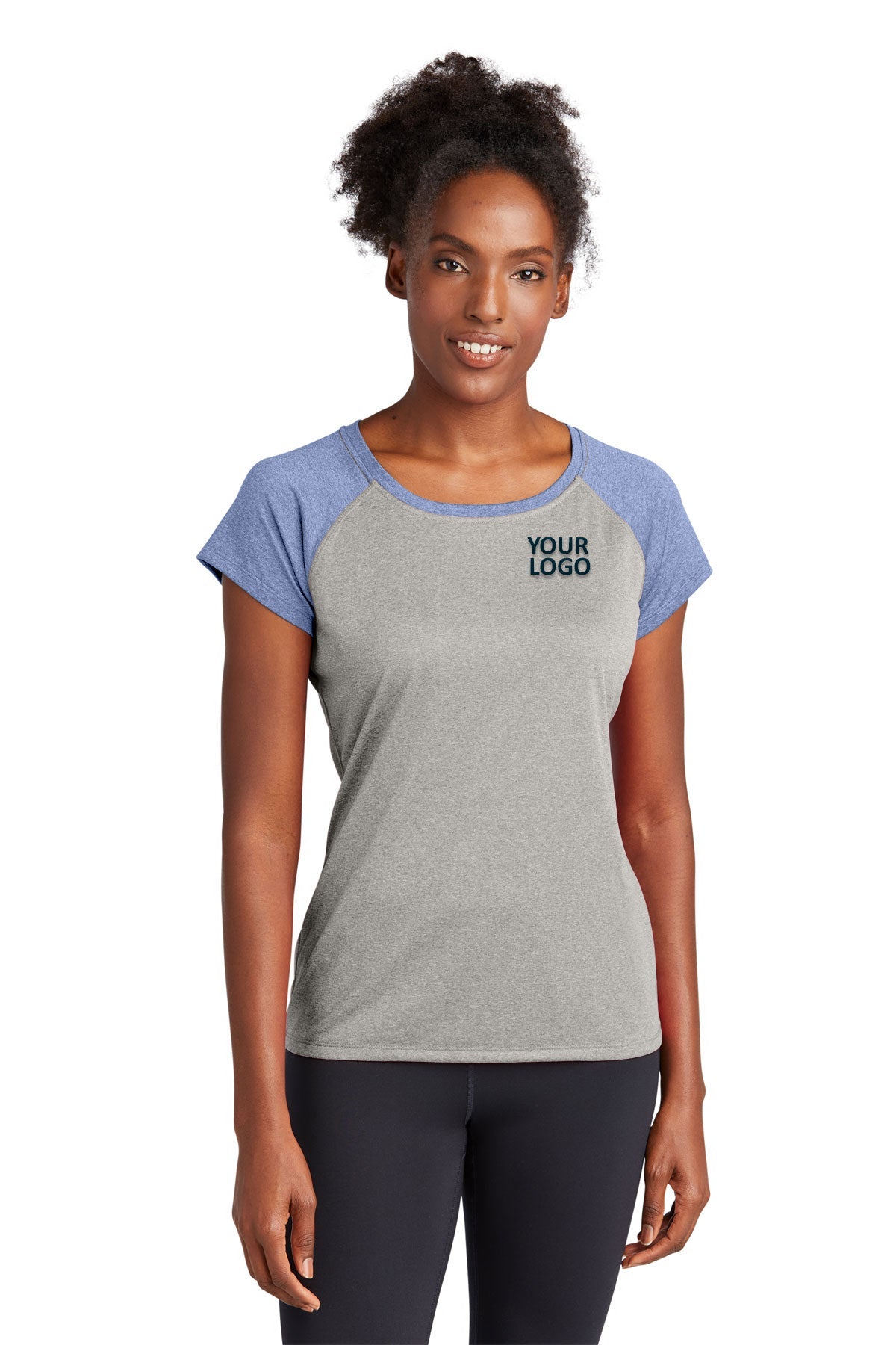 Sport-Tek Ladies Heather-On-Heather Custom Contender Scoop Neck Tee's, Vintage Heather/True Navy Heather