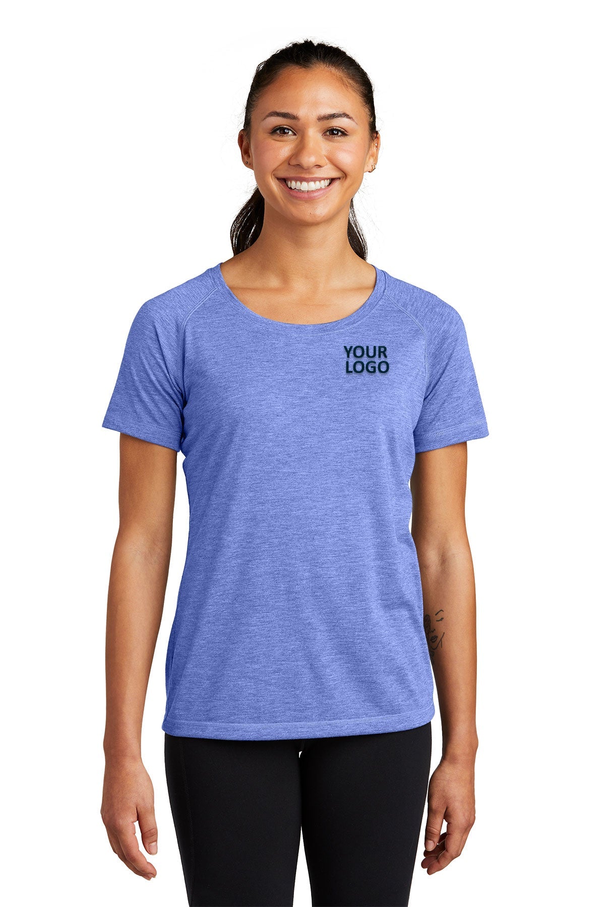 Sport-Tek Ladies PosiCharge Custom Tri Blend Wicking Scoop Neck Raglan Tee's, True Royal Heather