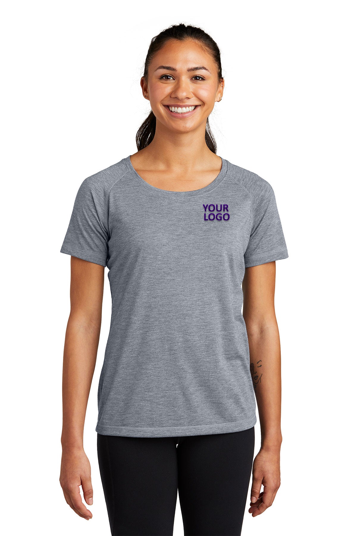 Sport-Tek Ladies PosiCharge Tri-Blend Wicking Scoop Neck Raglan Tee
