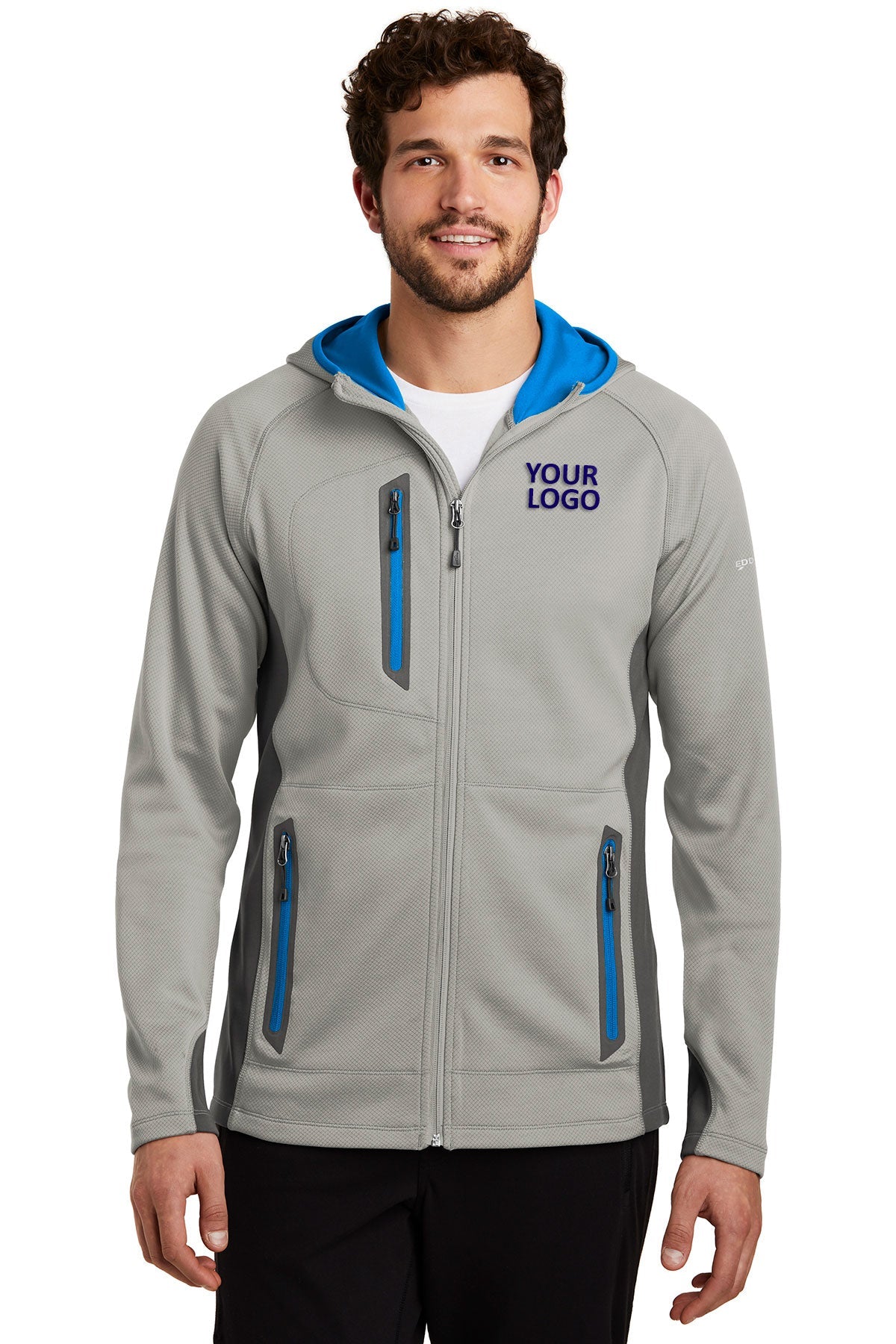 Eddie Bauer Sport Hooded Customized Fleece Jackets, Grey Cloud