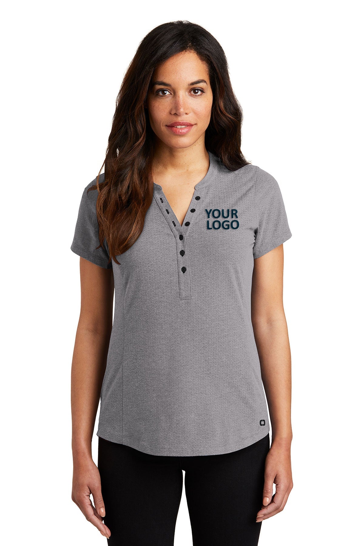 OGIO Grey Heather LOG136 polo shirts with custom logo