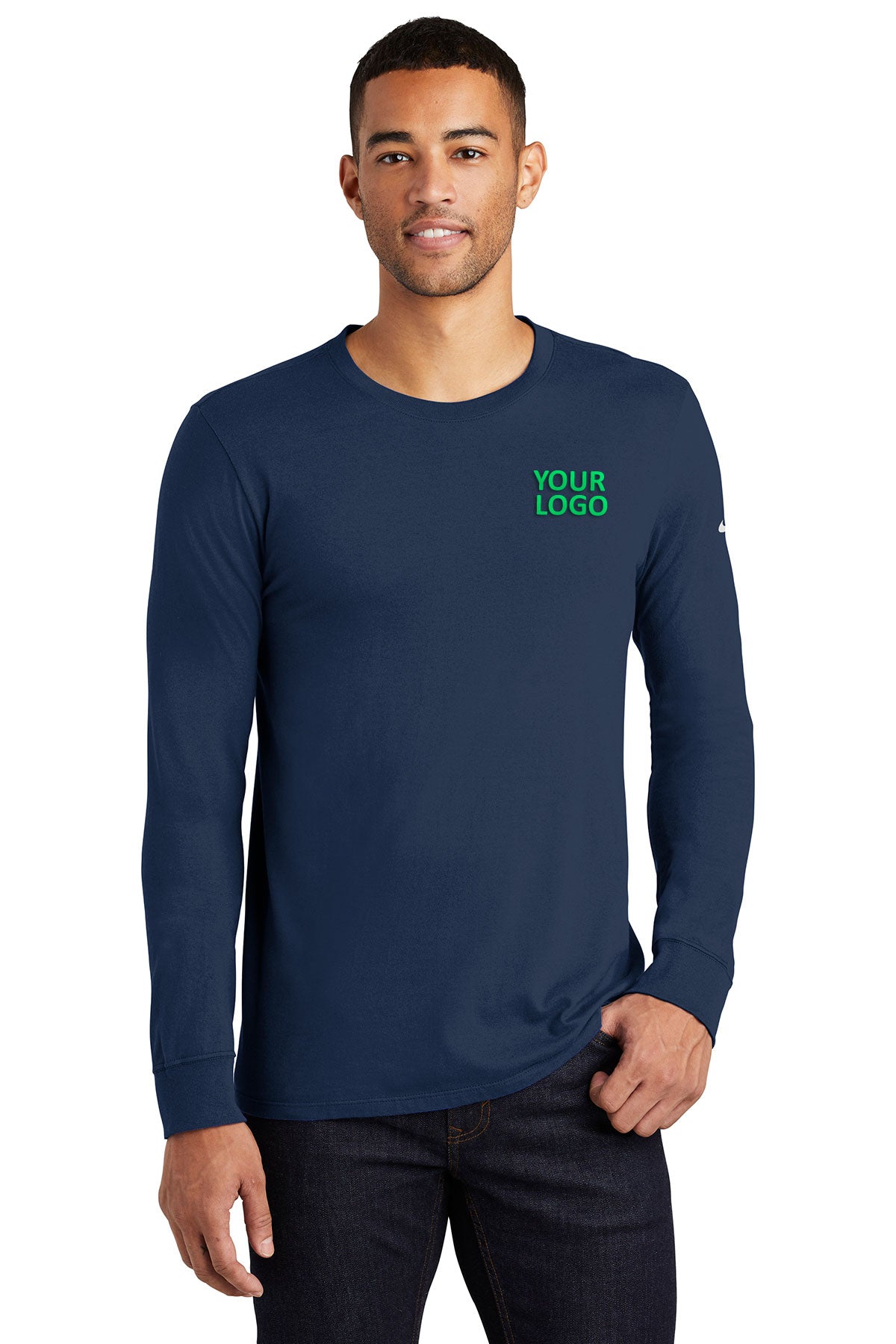 nike core cotton long sleeve tee nkbq5232 college navy