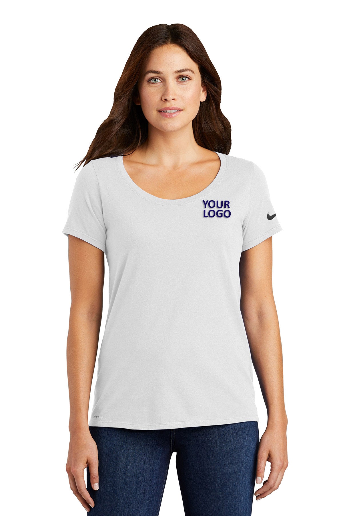 Nike Ladies DriFIT CottonPoly Scoop Neck Custom Tees, White