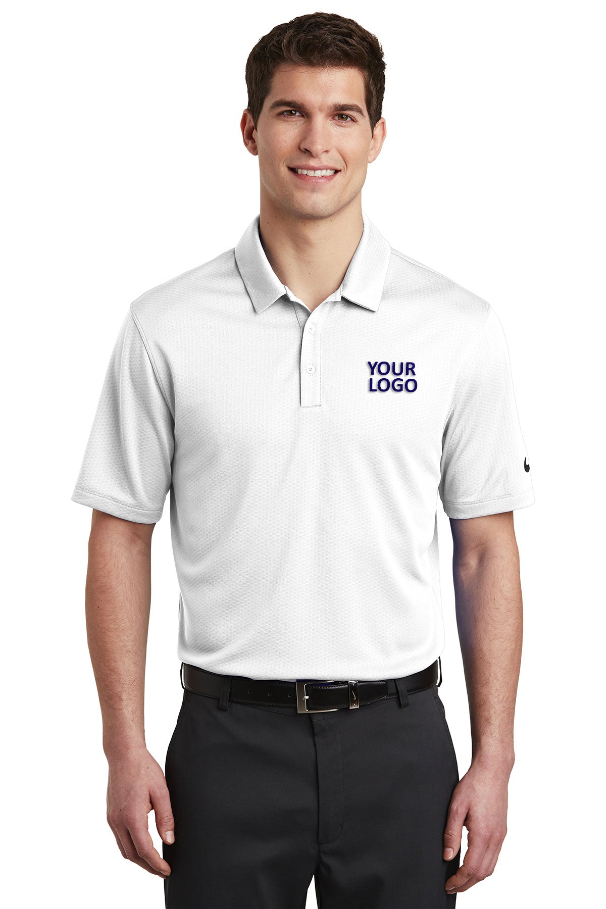 Nike White NKAH6266 company logo polos