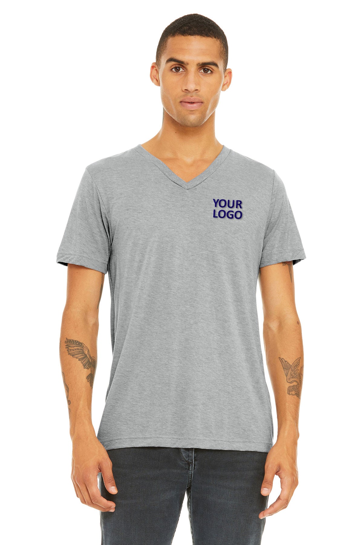 bella + canvas unisex triblend short sleeve v-neck t-shirt 3415c ath grey trbln