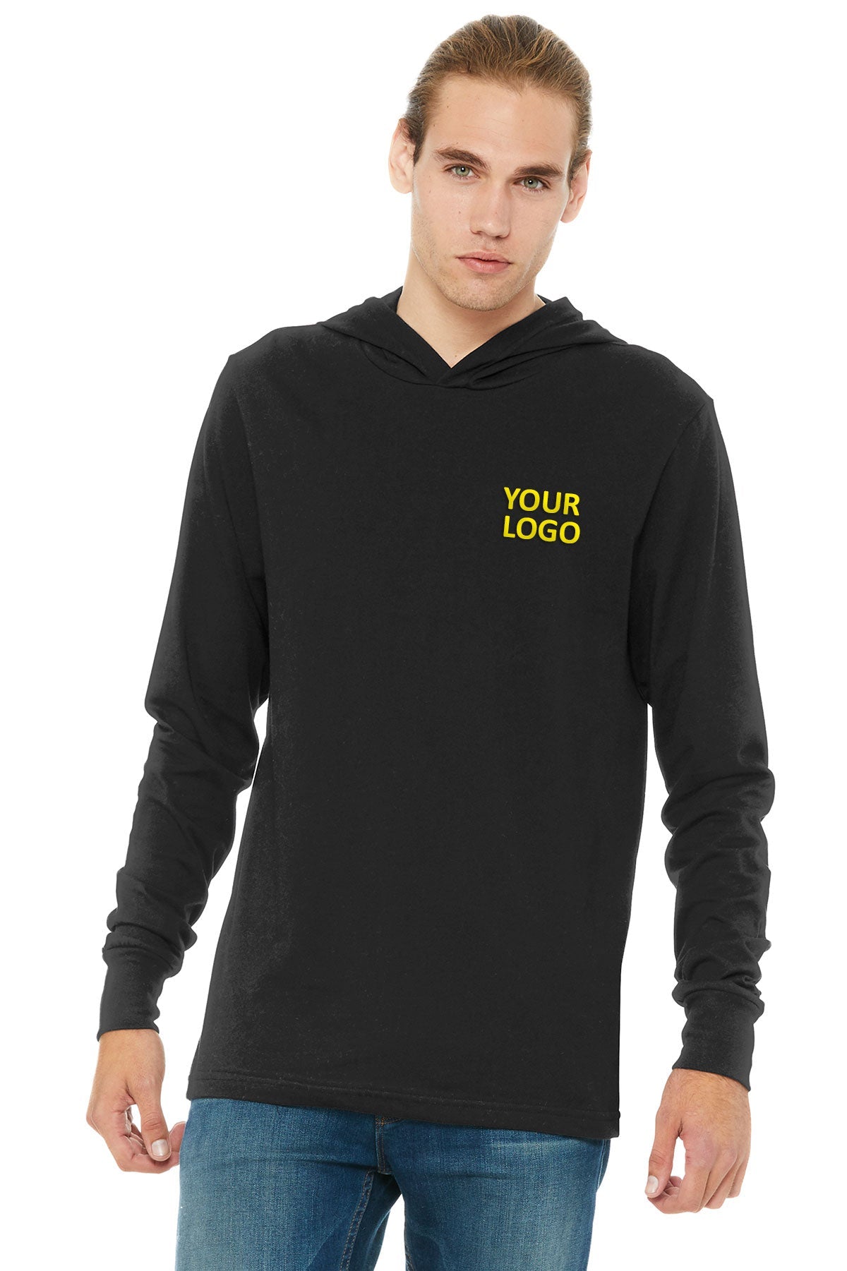 bella + canvas unisex jersey long sleeve hoodie 3512 black