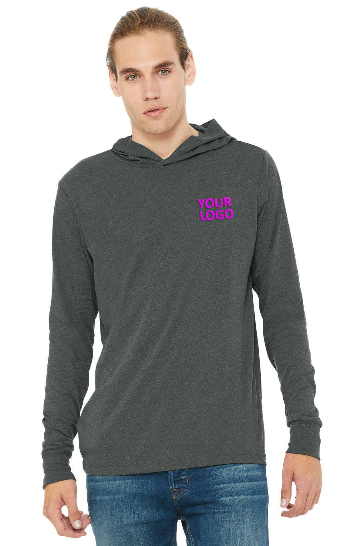 bella + canvas unisex jersey long sleeve hoodie 3512 deep heather