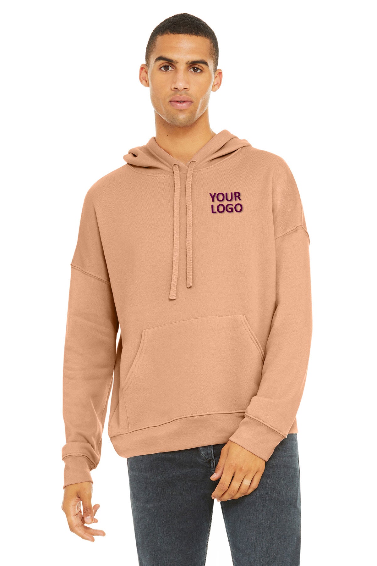 Bella + Canvas Peach 3729 sweatshirts with logo embroidery