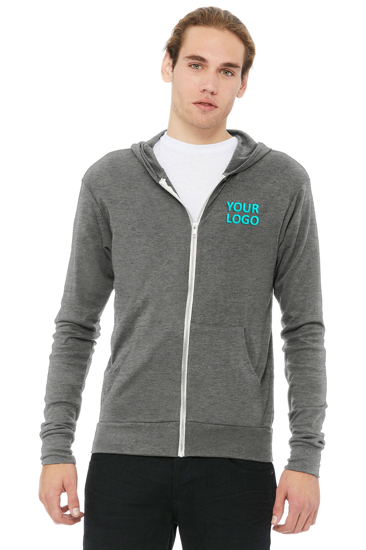 Bella + Canvas Grey Triblend 3939 embroidered sweatshirts for business