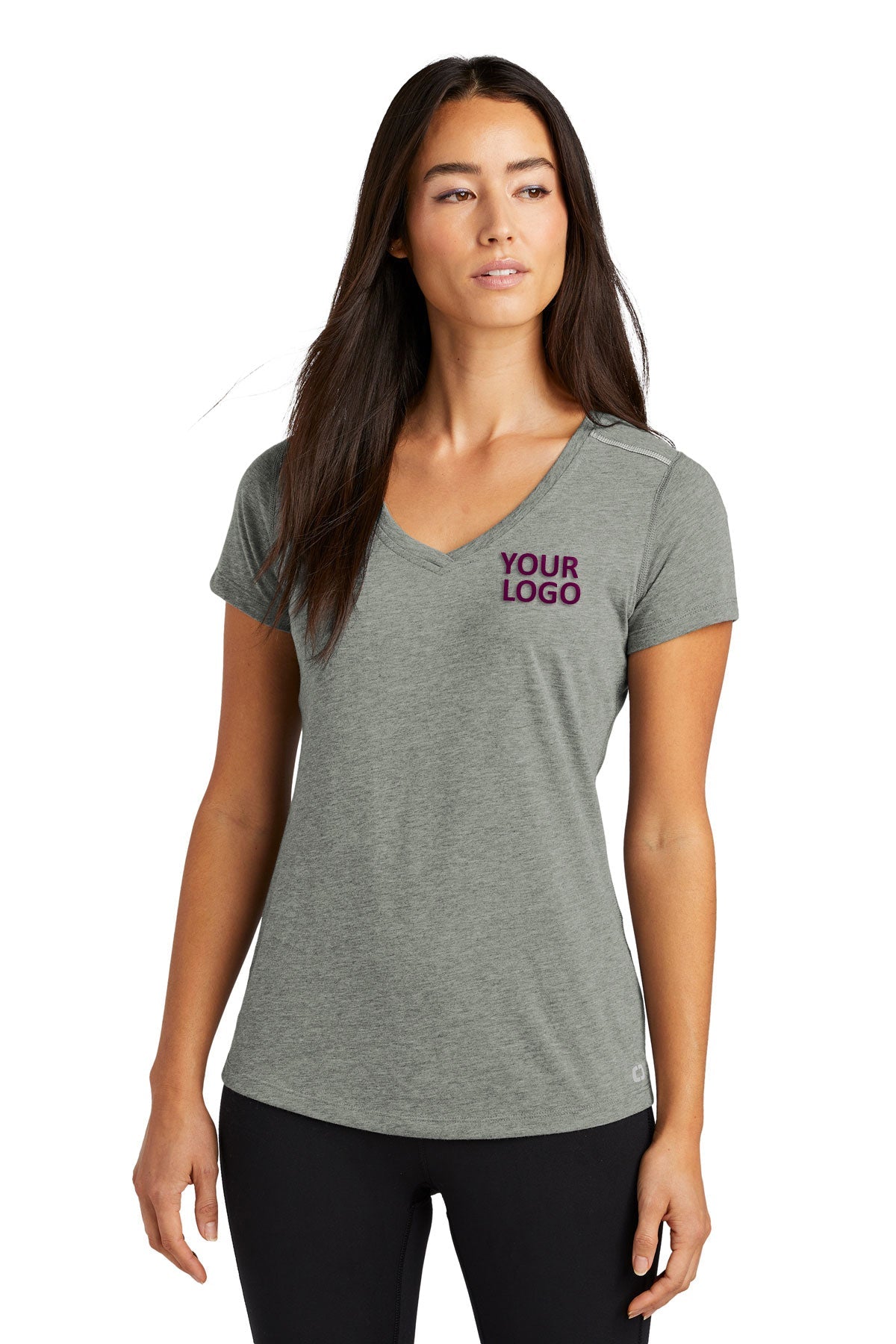 ogio endurance ladies peak v neck tee loe337 gear grey heather
