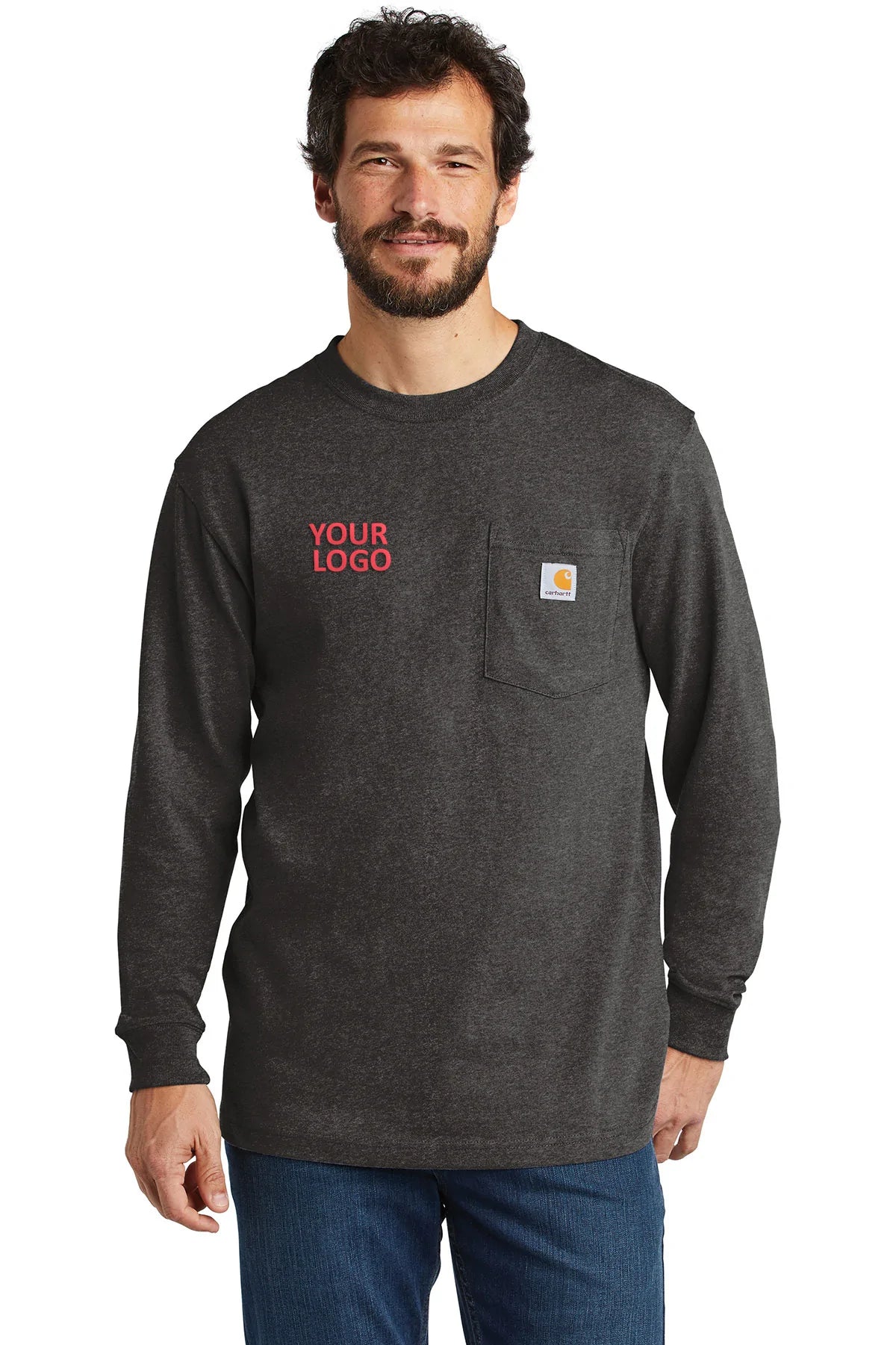 Company Logo Carhartt Workwear Pocket Long Sleeve T-Shirt CTK126 Carbon Heather