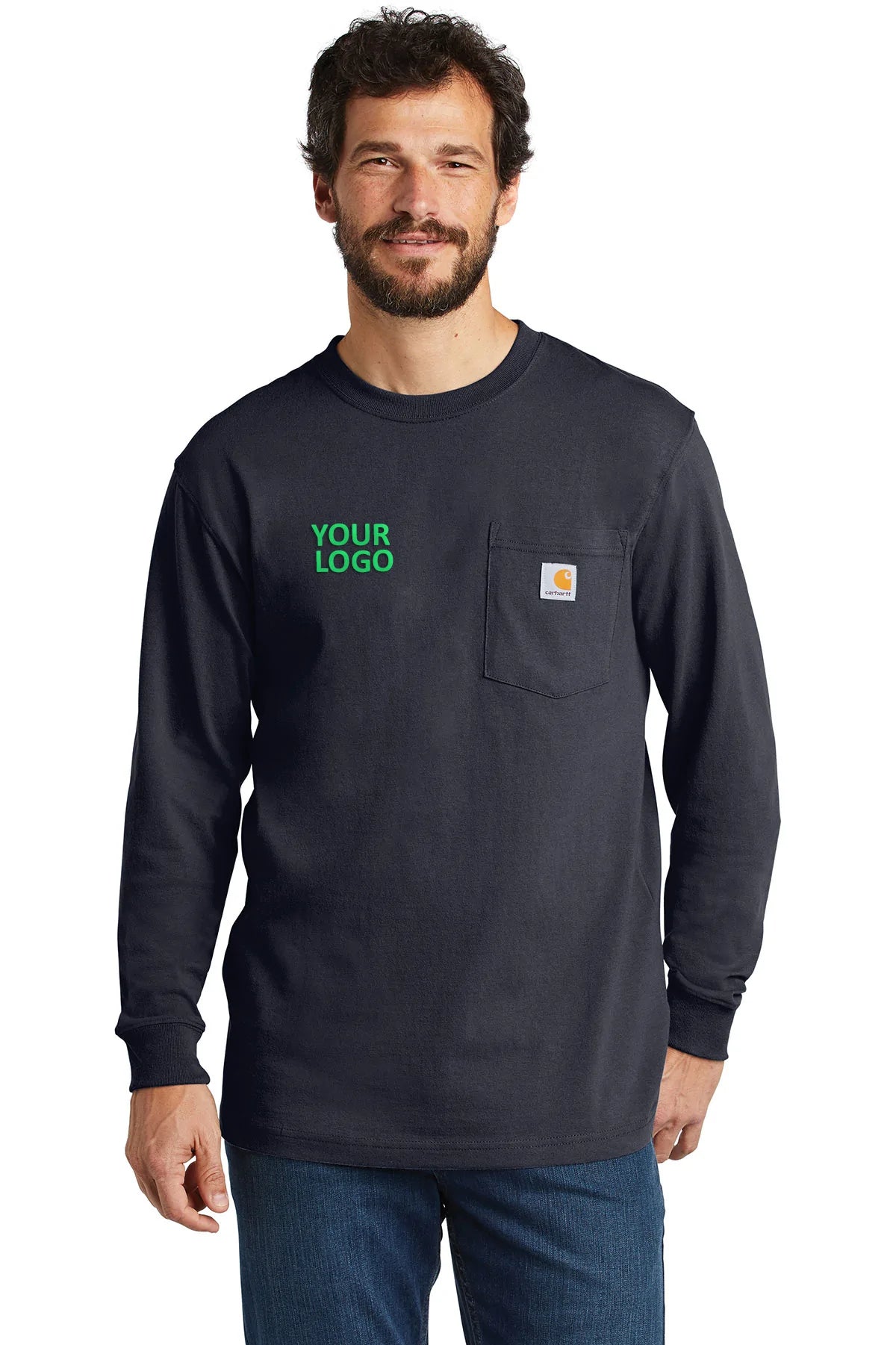 Company Logo Carhartt Workwear Pocket Long Sleeve T-Shirt CTK126 Navy