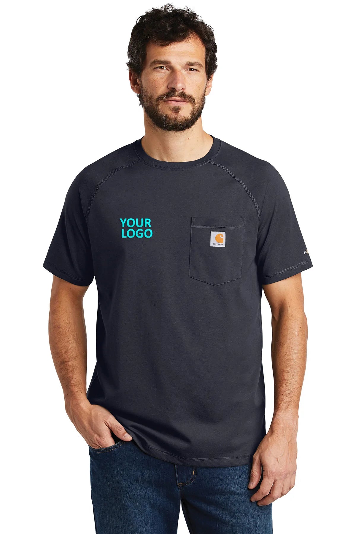 Company Logo Carhartt Force Cotton Delmont Short Sleeve T-Shirt CT100410 Navy