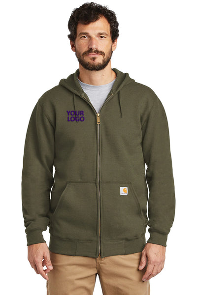 Branded Carhartt Midweight Hooded Zip-Front Sweatshirt Moss