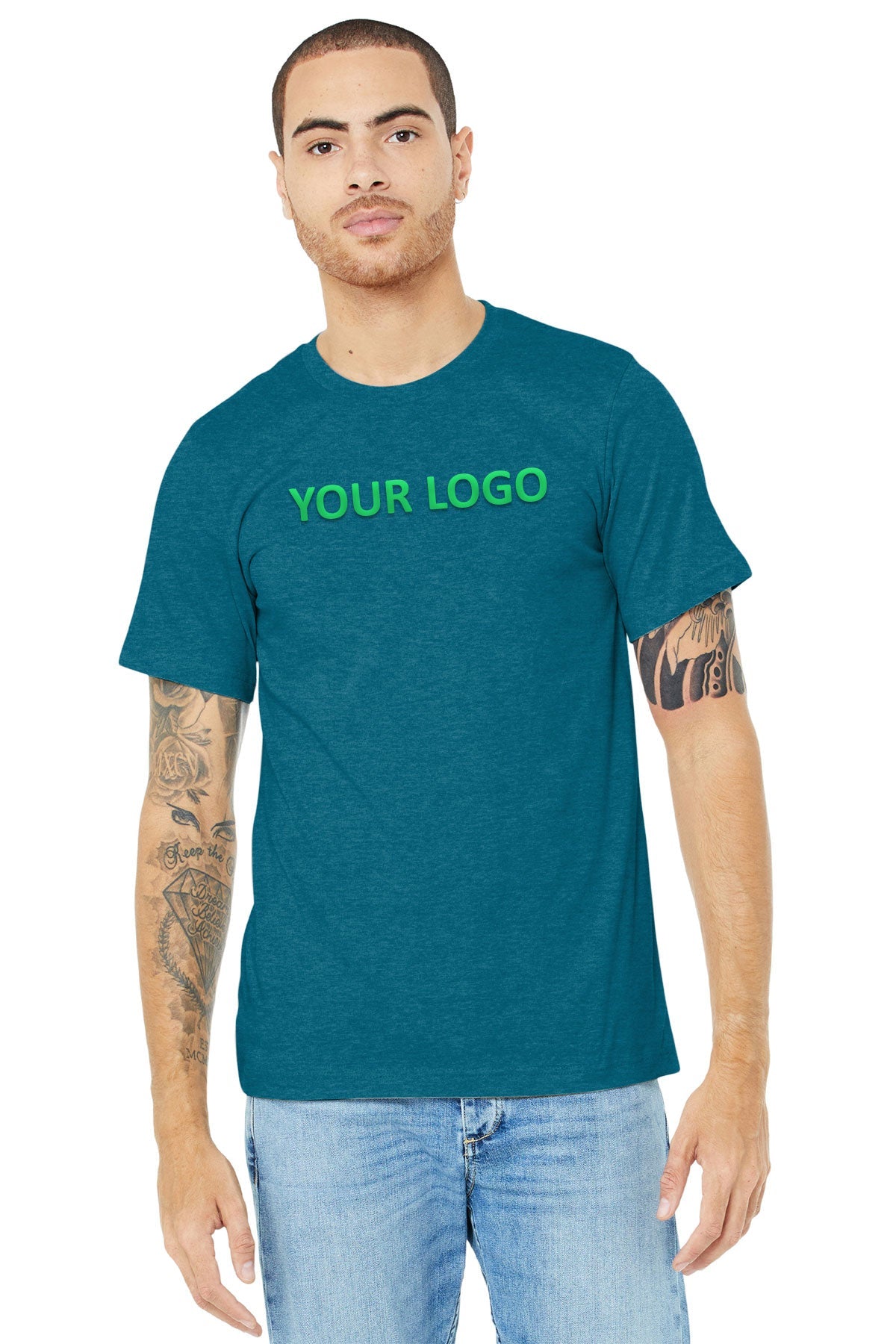bella + canvas unisex jersey short sleeve t-shirt 3001c heathr deep teal