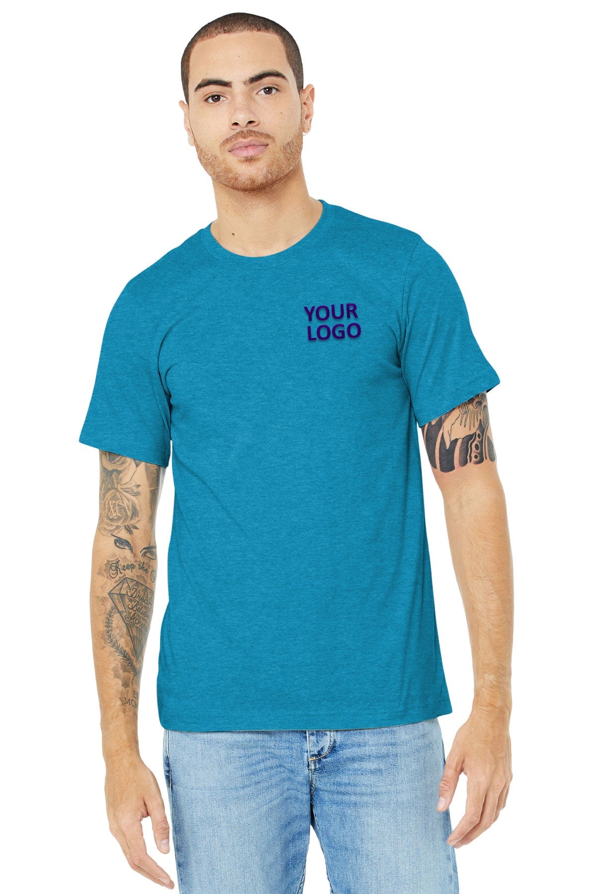 bella + canvas unisex jersey short sleeve t-shirt 3001cvc heather aqua