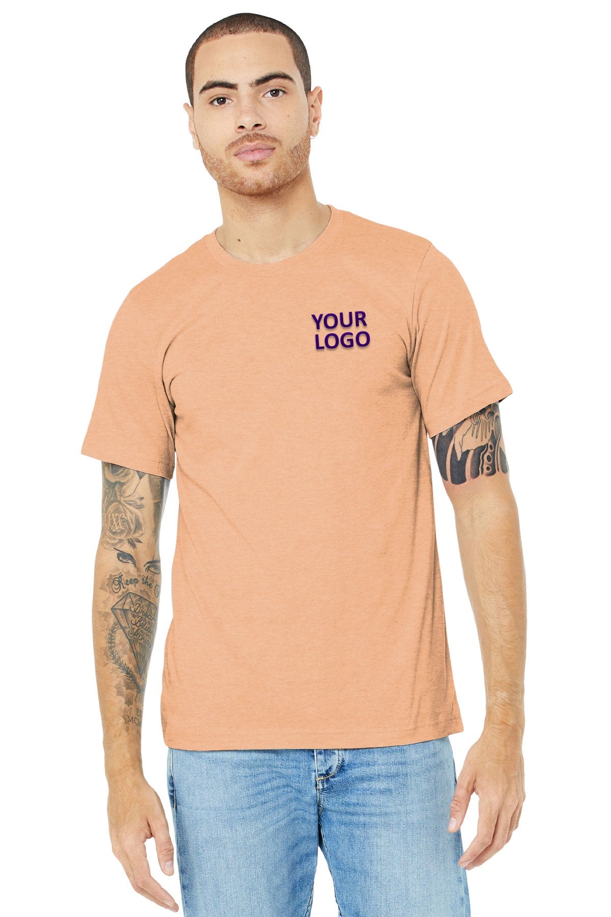 bella + canvas unisex jersey short sleeve t-shirt 3001cvc heather peach