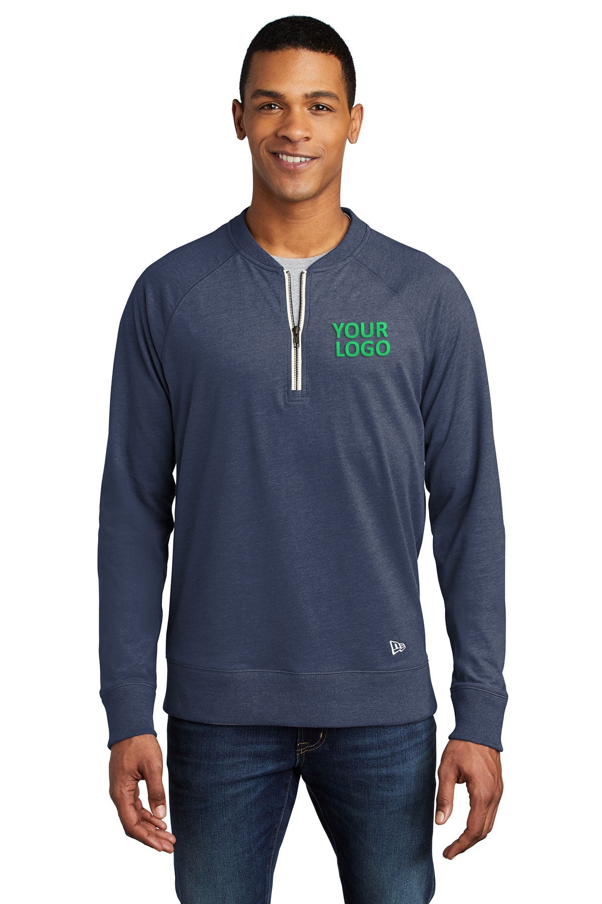 New Era Sueded Cotton Blend Custom Quarter Zips, True Navy Heather