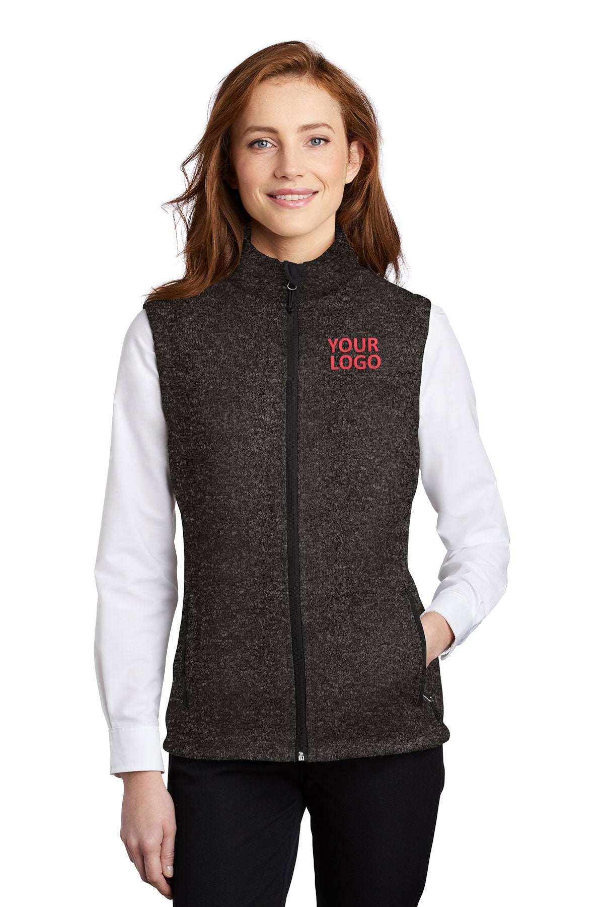 Port Authority Black Heather L236 sweatshirts with logo embroidery