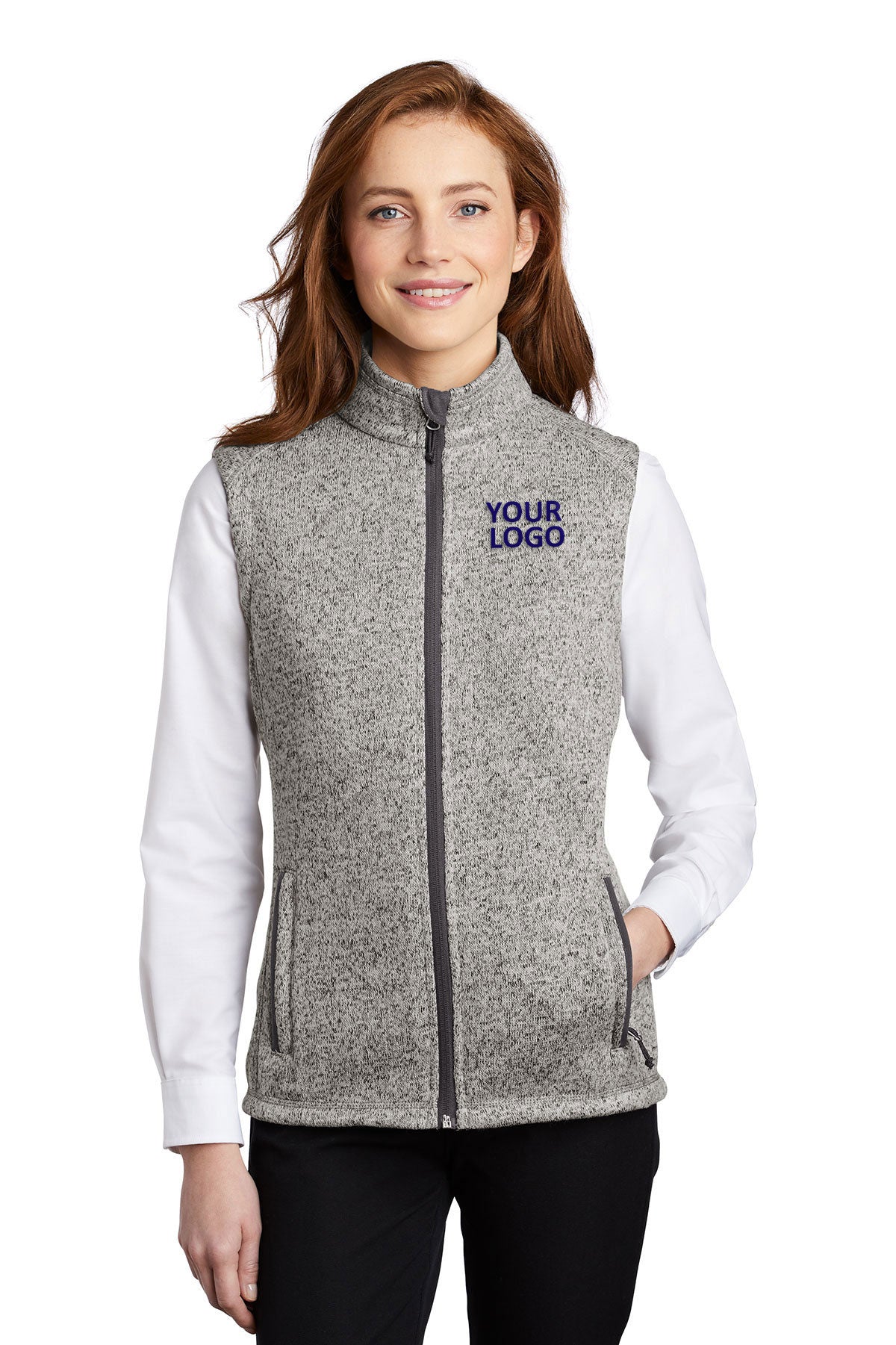 Port Authority Ladies Sweater Fleece Customized Vests, Grey Heather [Adam Equipment]
