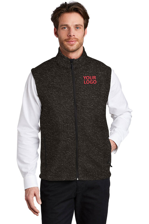 Port Authority Ladies Sweater Fleece Customized Vests, Black Heather