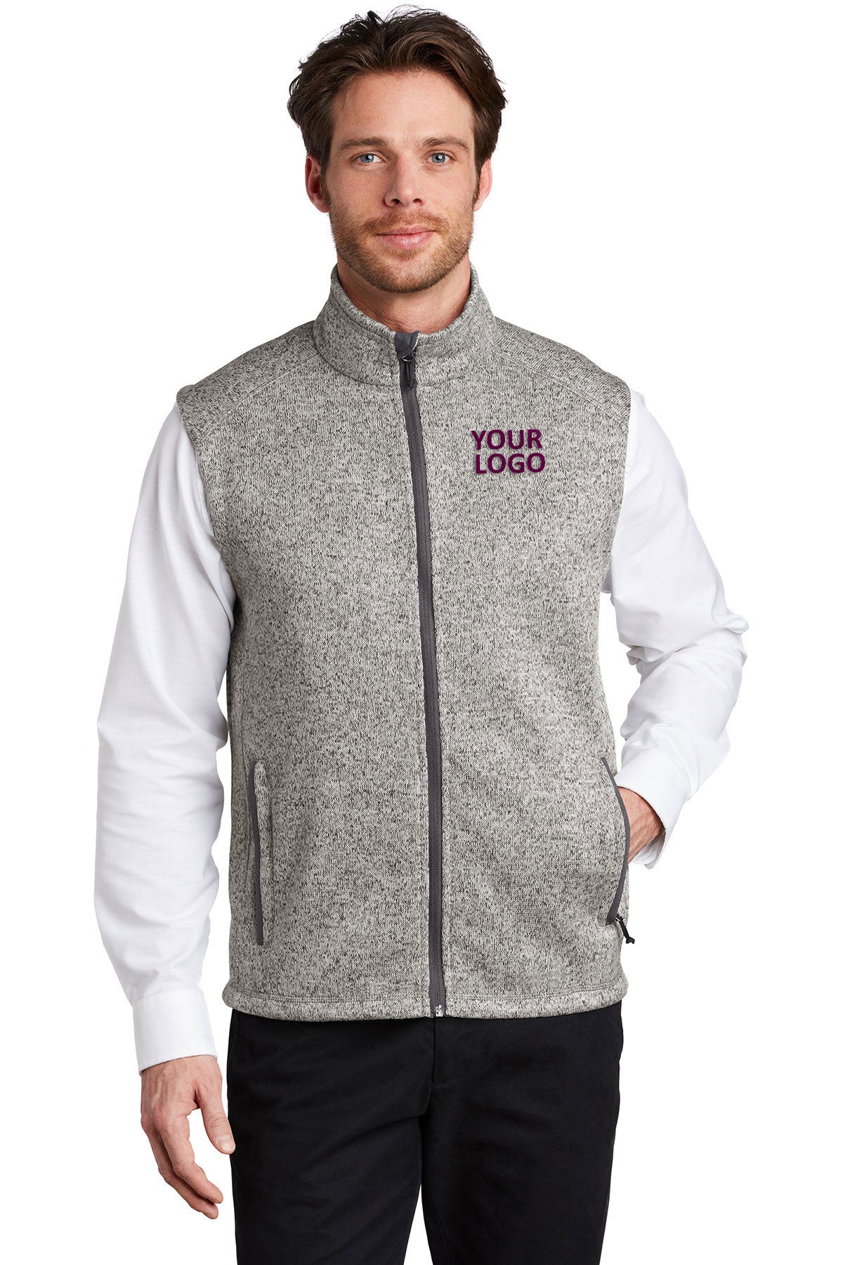 Port Authority Grey Heather F236 sweatshirts with company logo