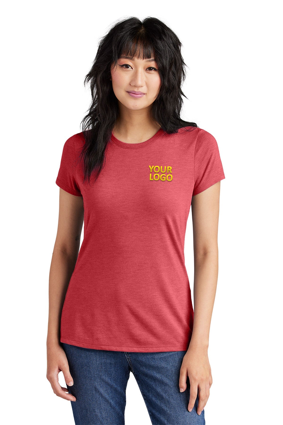District Made Ladies Perfect Tri Crew Tee's, Red Frost