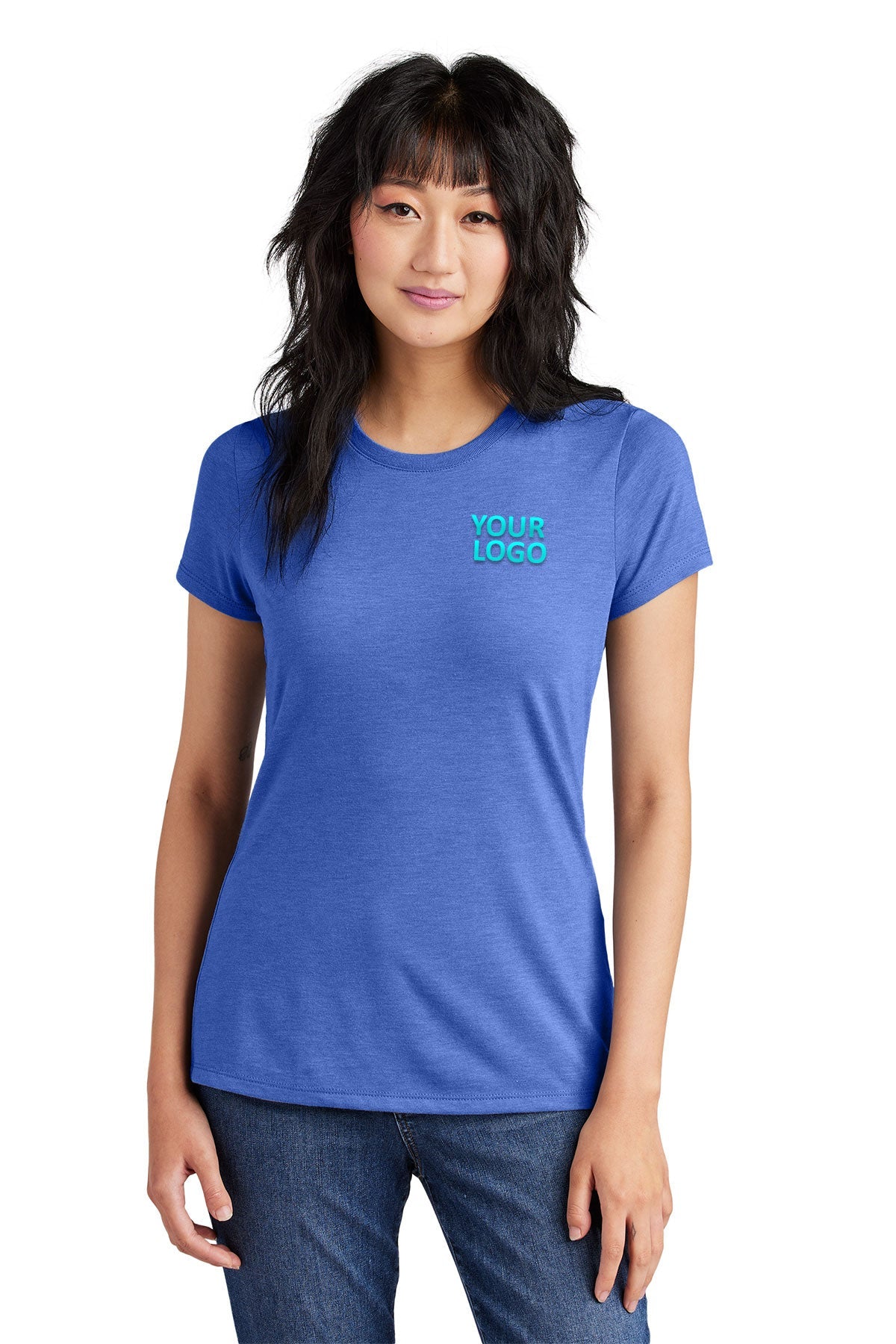 District Made Ladies Perfect Tri Crew Tee's, Royal Frost