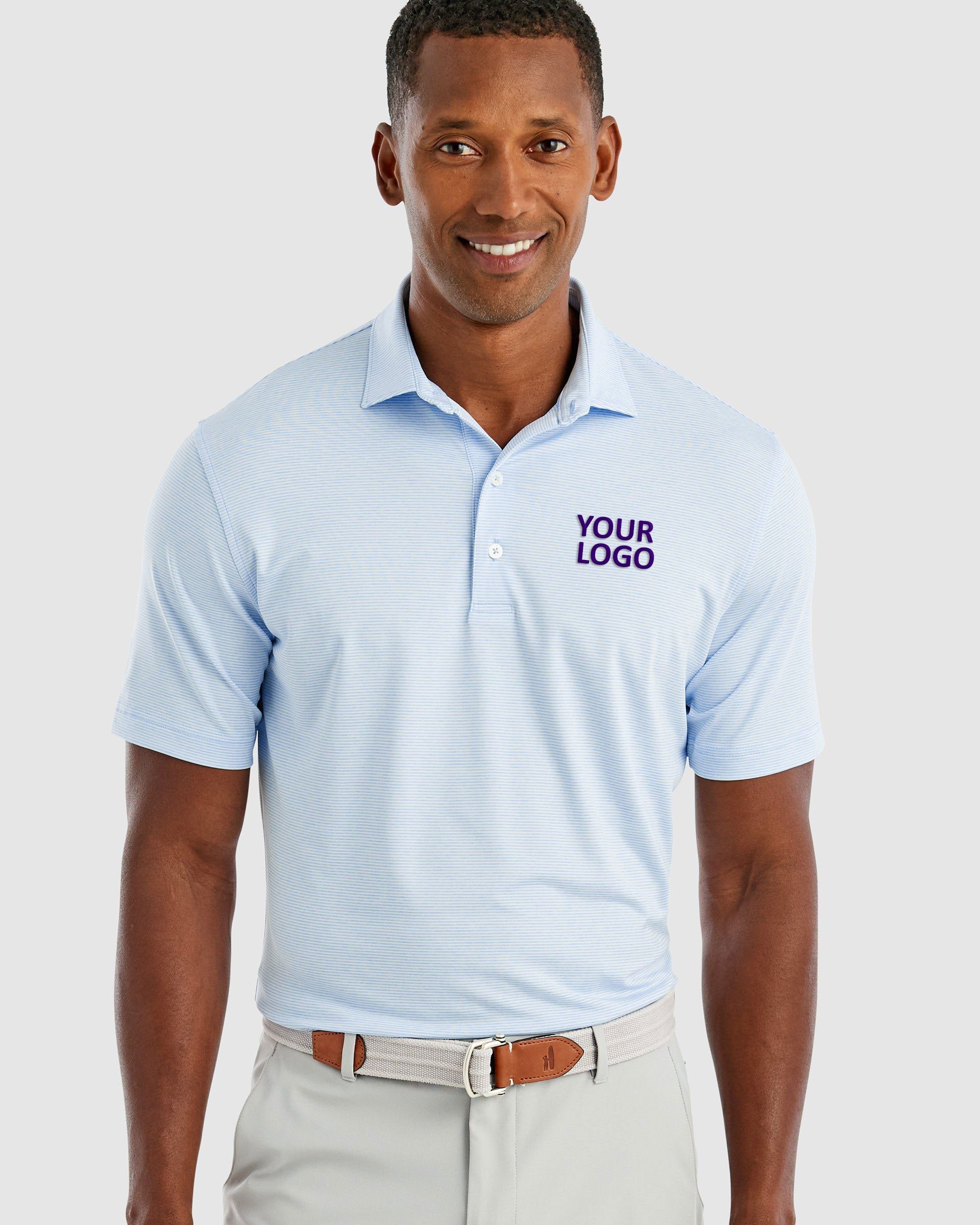 Custom Johnnie O Mens Lyndon Striped Polo JMPO2010 Gulf Blue