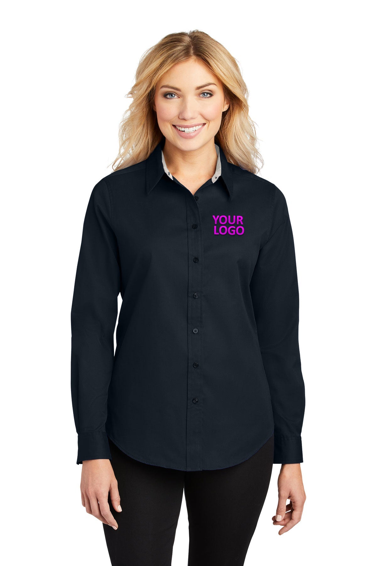 Port Authority Classic Navy/ Light Stone L608 custom work shirts