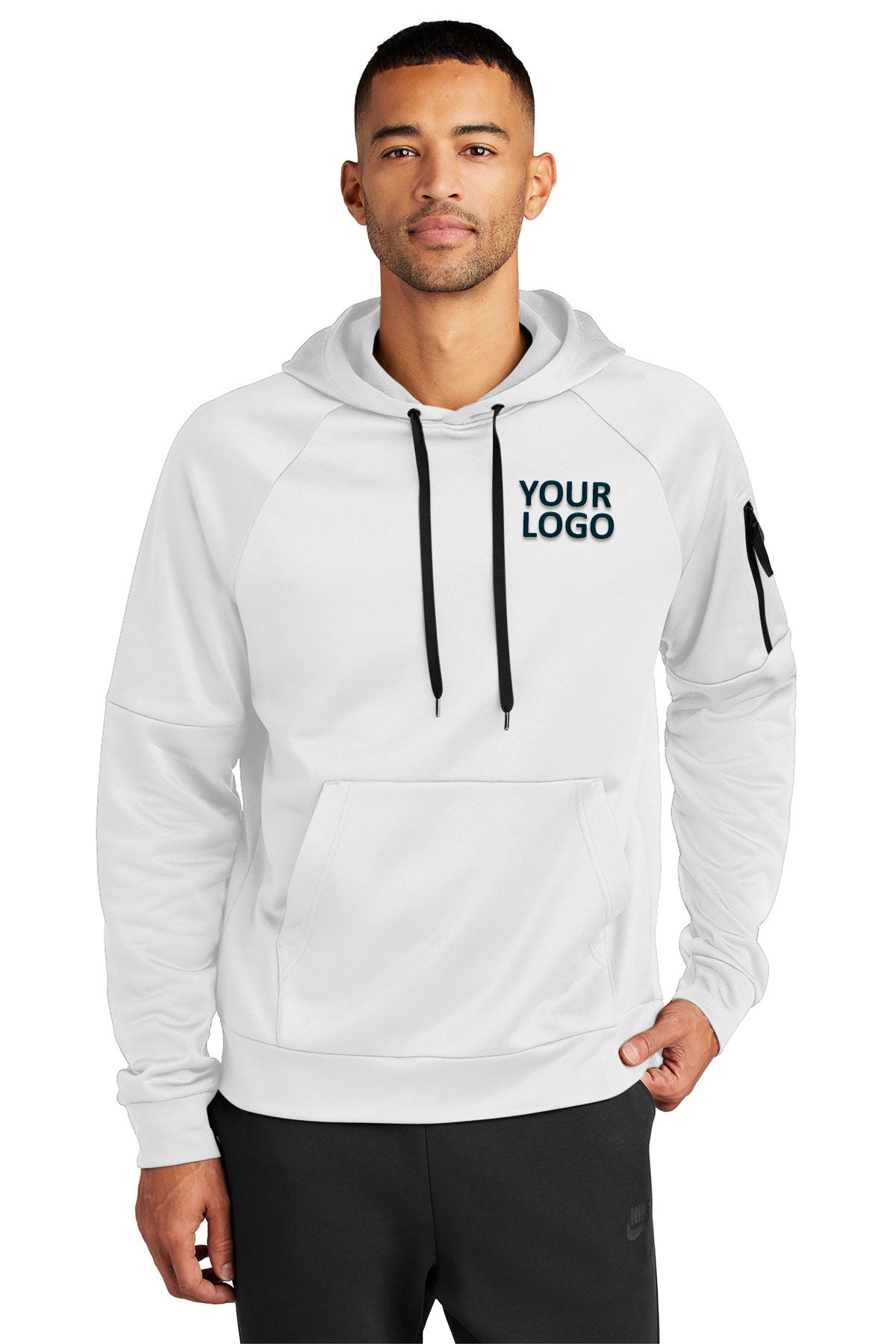 Nike Therma-FIT Pocket Pullover Branded Hoodies, White [Zane Birts]