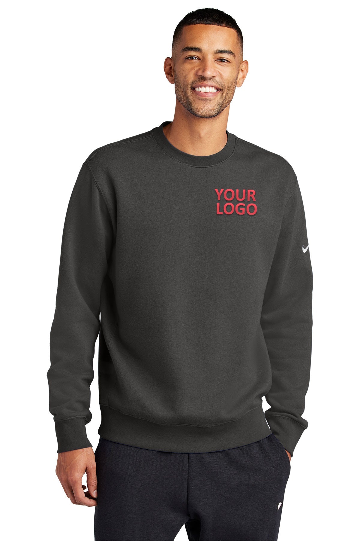 Nike Club Fleece Swoosh Custom Crews, Anthracite